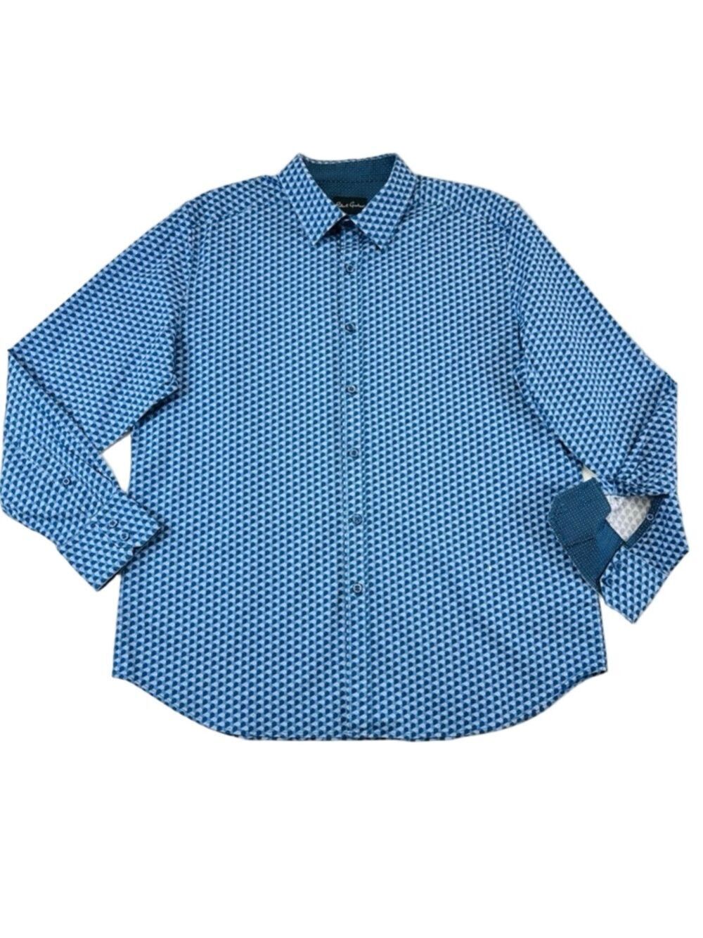 Robert Graham blue long sleeve shirt Mens Large 3D cube print stretch cotton